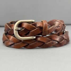 Hollister Braided Brown Genuine Leather‎ Belt Silver Buckle XS/S